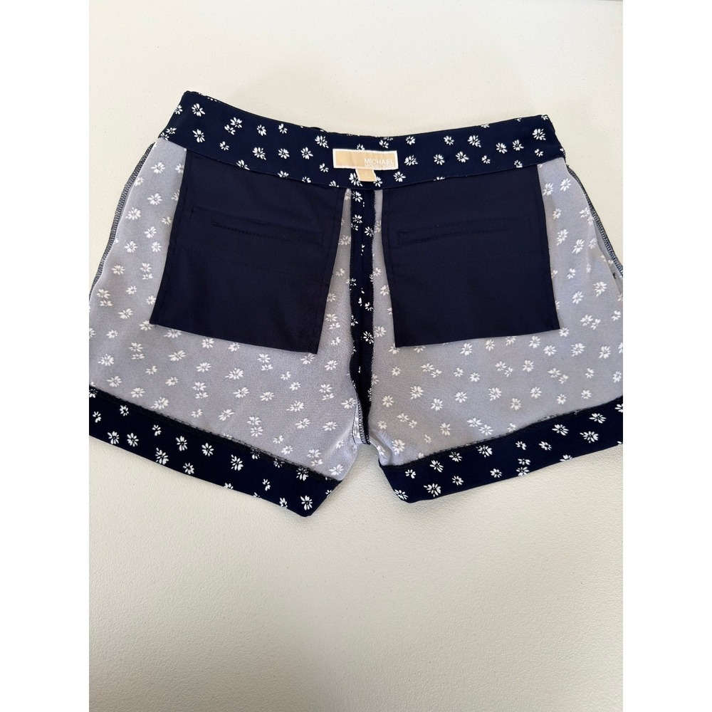 Michael Kors Navy Blue Floral Daisy Drawstring Shorts Side Zip Pocket Size 2 - Picture 5 of 9